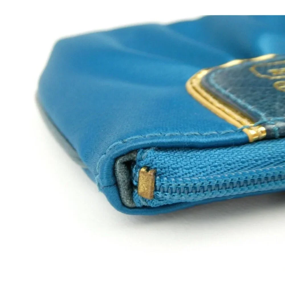 Coach Amanda Teal Satin Mini‎ Skinny Zip Coin Purse 42030